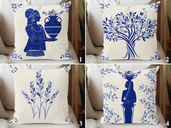Greek Mythology Throw Pillow Cover, Mediterranean Olive Tree Decor