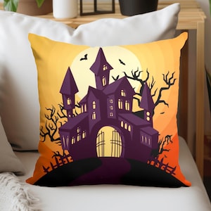 Bat Design Pillow Case, Ghost Cushion Cover, Orange Halloween Cushion Cover, Decorative Pillowcase, Carved Pumpkin Print Pillow Shams