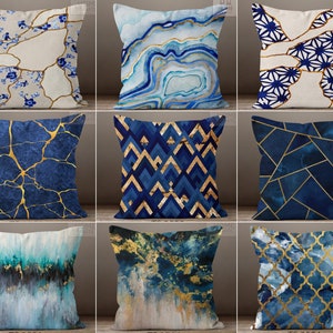Blue Pillow Case, Abstract Pillow Cover, Boho Cushion Cover, Marble Throw Pillow, Modern Pillow, Home Decor, Home Gift
