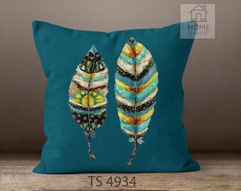 Feather Print Pillow Cover, Southwest Design Pillow Case