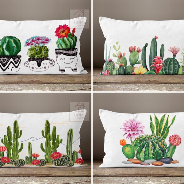 Almohada lumbar de planta del desierto, refuerzo decorativo de cactus, almohadas de plantas del desierto, cojín de sofá de cactus, almohada de sofá de patio, cojín de exterior de cactus