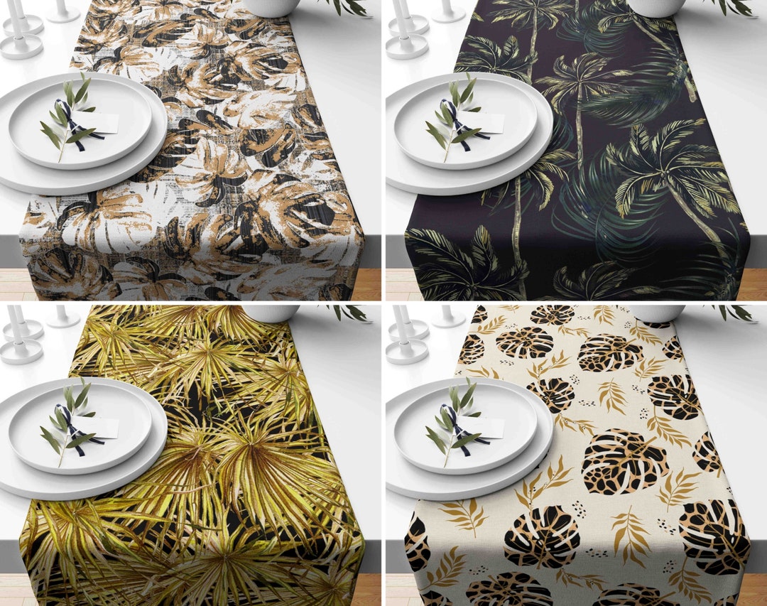 Palm Tree Table Runner, Monstera Leaves Table Runner, Palm Tree Leaves