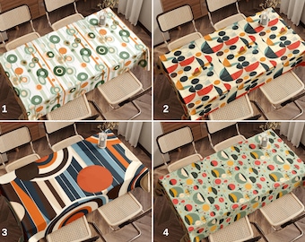 Toalha de mesa geométrica moderna de meados do século XX, capa de mesa abstrata retrô estilo Bauhaus.