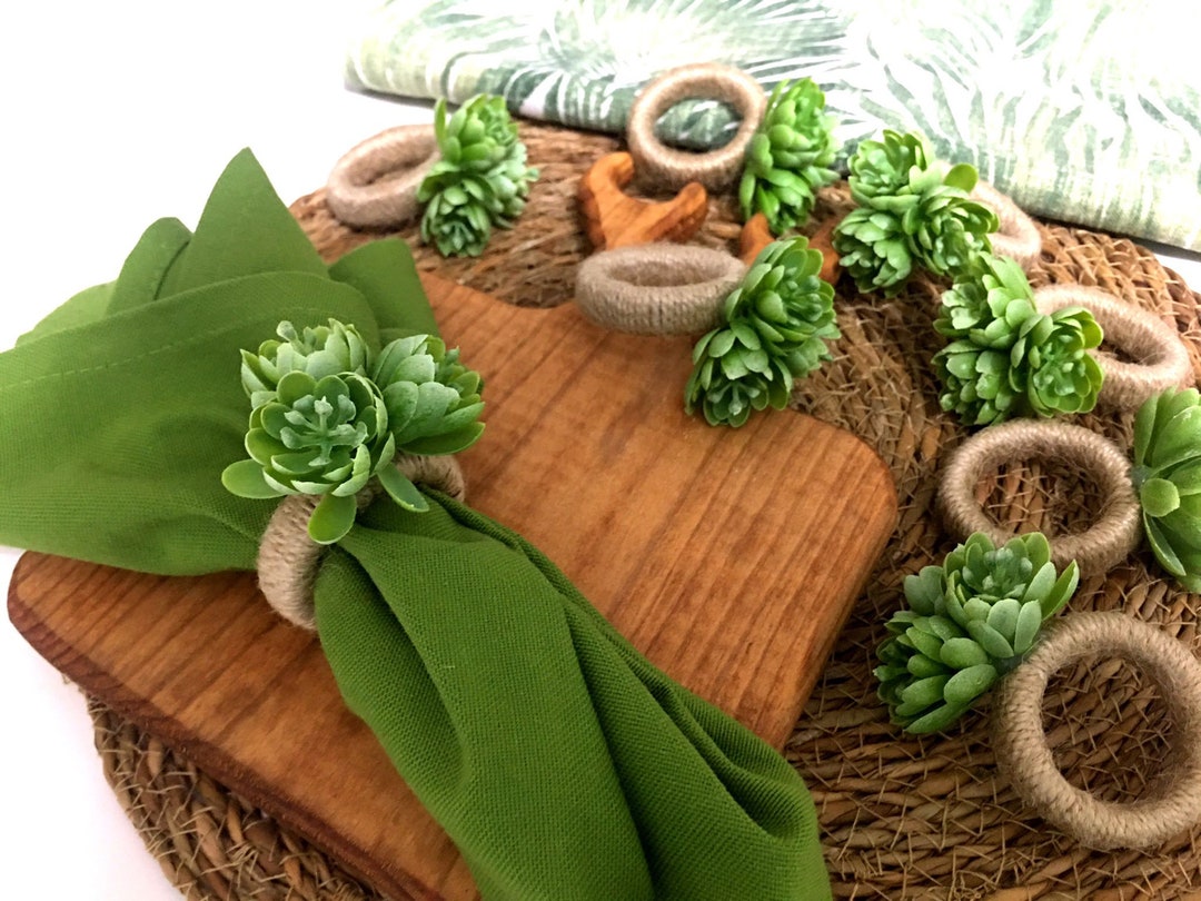 Succulent Napkin Rings, Green Floral Napkin Rings, Wedding Napkin Rings