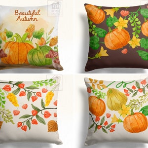 Pumpkin Cushion Cover, Squash Design Pillow Top, Beautiful Autumn Print Pillow Cover, Floral Cushion Cover, Fall Trend Pillow Sham