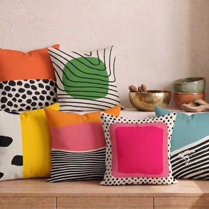 Farbenfroher Abstrakter Dekorativer Kissenbezug, Mid Century Modern Pop Art Decor