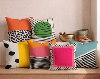 Colorful Abstract Decorative Pillow Case, Mid Century Modern Pop Art Decor
