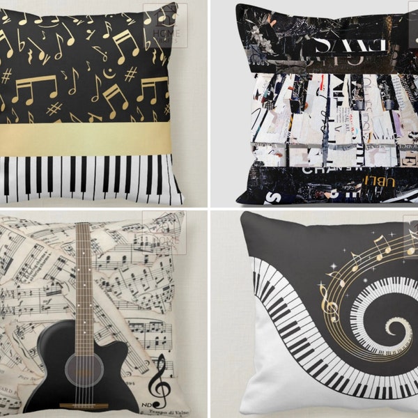 Music Instrument Pillow Case, Music Notes Pillow Cover, Violin Cushion Cover, Piano Keyboard  Pillow Top, Art Design Cushion Case, Home Gift