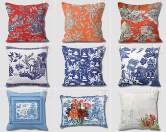 Imperial Caique Print Pillow Covers, Sea Throw Pillow, Navy Blue Cushion, Orange Decorative Pillow Cases, Coastal Pillows, Housewarming Gift