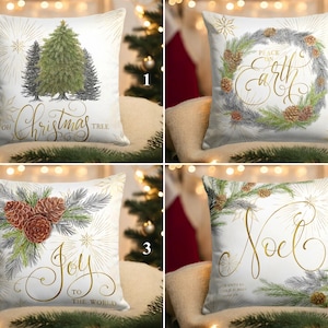 Decorative Christmas Pillow Cover Pine Tree Pillow Cover Cream Color Decorative Cushion Case Christmas Couch Cushion Gold Print Pillow Etsy Canada