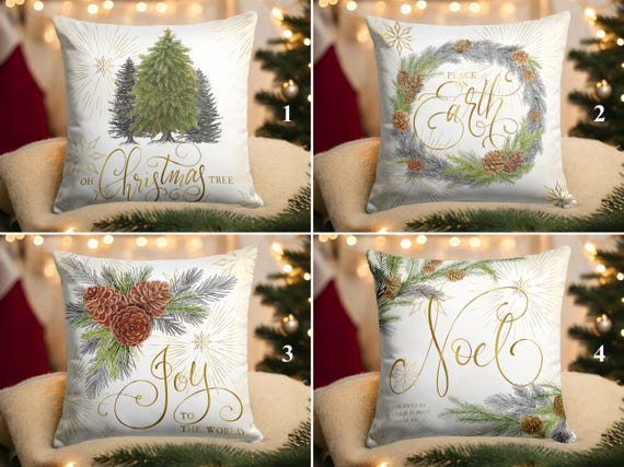 Decorative Christmas Pillow Cover Pine Tree Pillow Cover Cream Color Decorative Cushion Case Christmas Couch Cushion Gold Print Pillow Etsy Canada