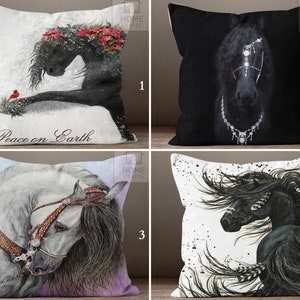 Horse Pillow Covers, Horse Throw Pillow Cases, Horse Outdoor Cushion, Animal Print Pillow Top, Equestrian Cushion 16x16, 18x18, 20x20, 24x24