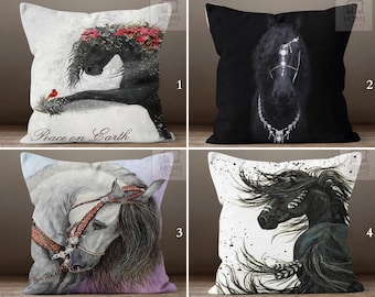 Equestrian Horse Print Pillow Cover, Animal Throw Cushion