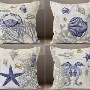 Sea Animal Printing Cushion Covers, Fish Crab Seahorse Starfish Beach Decorative Cushion Case, Coastal Throw Pillow, Marine Decor, Home Gift