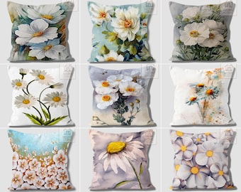 Daisy Print Pillow Covers, Yellow Floral Throw Pillow, New Trend Cushion Cover, Decorative Sofa Pillow, Flower Home Decor, Housewarming Gift