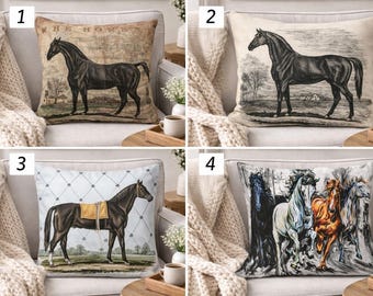 Horse Print Pillow Cover, Equestrian Accent Pillow, Animal Decor