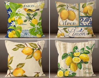 Housse de coussin citron, coussin d'extérieur citron, taie de coussin citron vert, coussin de terrasse citron, housse de coussin floral citron, taie de coussin citron