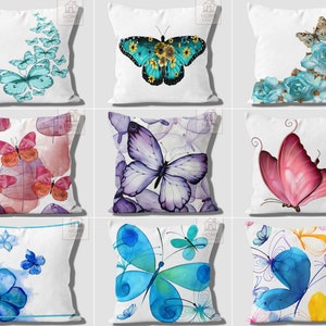 Blue Butterfly Pillowcases, Decorative Pillow Sham, Throw Pillow Cases, Butterfly Accent Cushion Cover, Floral Print Pillow Top, Home Gift