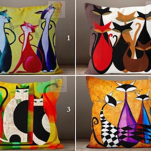 Modern Colorful Cat Pillow Slipcover, Funny Cat Pillowcases, Cubism Art Lovely Cat Cushion Case, Aesthetic Abstract Cats Pillow Protector