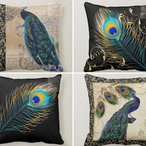 Decorative Peacock Pillow Case, Gift Ideas, Peacock Pillow Cover, Bird Outdoor Cushion, Home Decor, Animal Pillow 16x16, 18x18, 20x20, 24x24