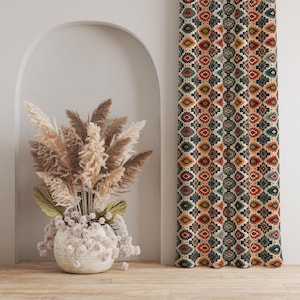 Eclectic Global Decor Curtain, Boho Rustic Window Treatment, Desert Chic Living Room Drapes, Vintage Tribal Style Fabric, Ethnic Home Decor