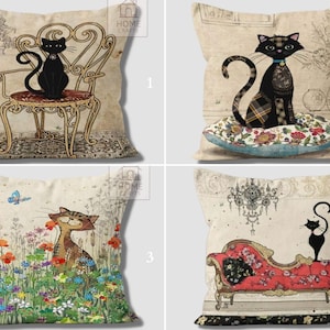 Black Cat Pillow Covers, Cat Gift Ideas, Cat Pillow Case, Decorative Cushion, Printed Cushion Cover, Animal Pillow, Fashion Pillow,Home Deco