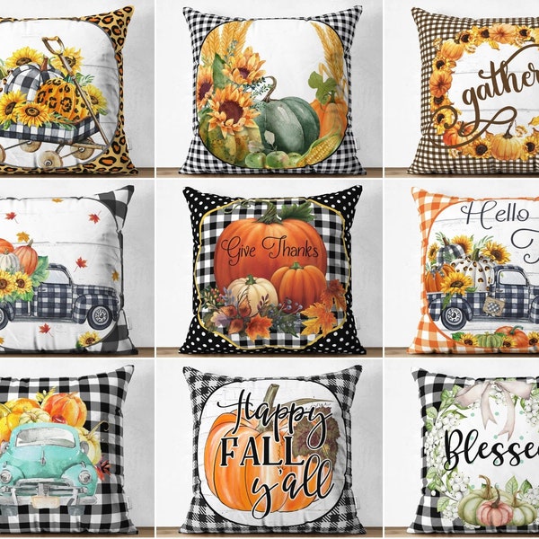 Happy Fall Y'all Pillowcases, Blessed Print Throw Pillow Cover, Housewarming Gift, Gather Pillow Shams, Unique Design Give Thanks Pillow Top