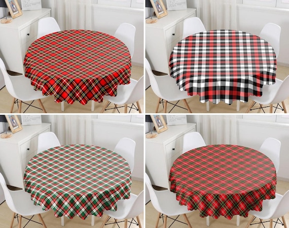 Red Green Christmas Day Plaid Round Table Cloth Xmas Tartan