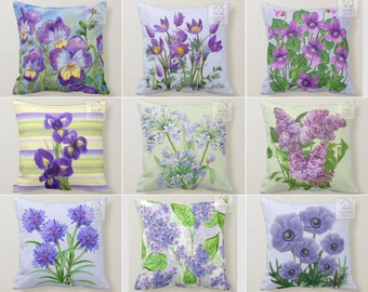 Taies d'oreiller pensées, taies d'oreiller violettes, taie de coussin tendance fleurs violettes, dessus de coussin d'extérieur, déco de canapé moderne, cadeau de mariage