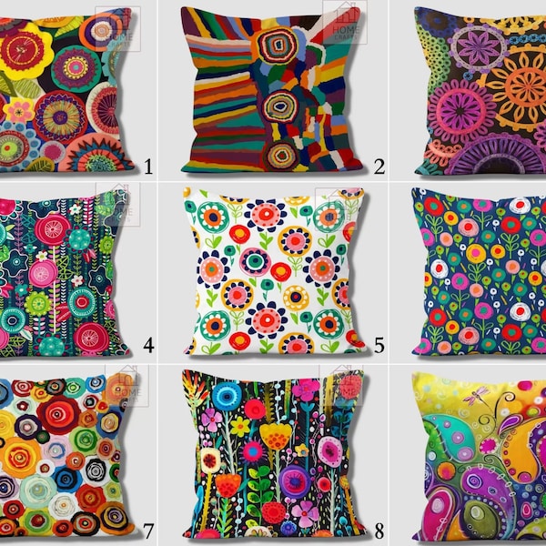 Fundas de almohada mágicas de flores multicolores, funda de almohada colorida, funda de cojín abigarrada, almohada impresionante, fundas de almohada de colores brillantes y vibrantes