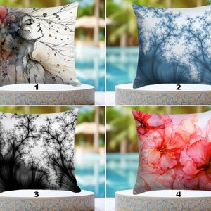 WATERPROOF Abstract Color Pillow Shams, Water Resistant Pink Floral Outdoor Couch Pillowcase, Patio Premium Blanc Pattern Pillow Protectors