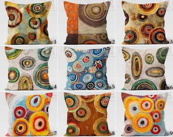 Abstract Circle Pillow Cover, Mid Century Modern Geometric Cushion, Industrial Rust Art