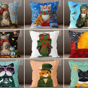 Funda de almohada con decoración de inspiración felina, funda de almohada con temática de gatos, cojín para exteriores para amantes de los gatos, adorable funda de almohada con forma de gato, almohada inspirada en gatitos