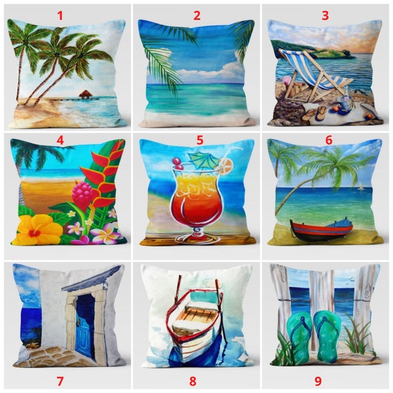 Coastal Tropical Pillow Cases Palm Tree Pattern Pillow Etsy