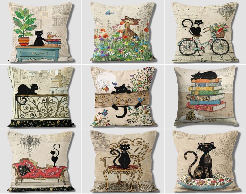 Black Cat Pillow Covers Cat Gift Ideas Cat Pillow Case Etsy