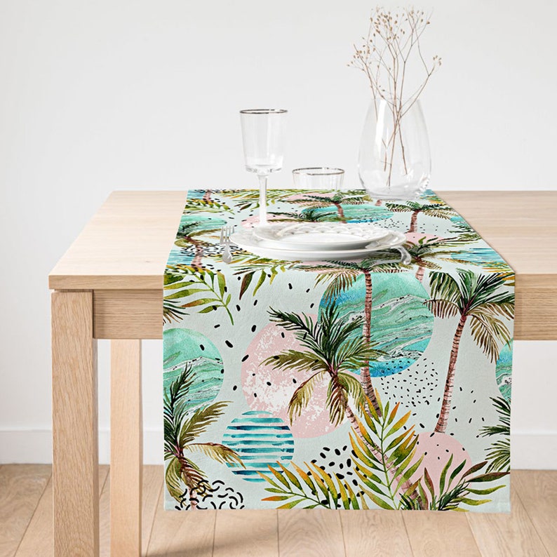 Coastal Table Runner Palm Trees Table Top Seaside Table Etsy