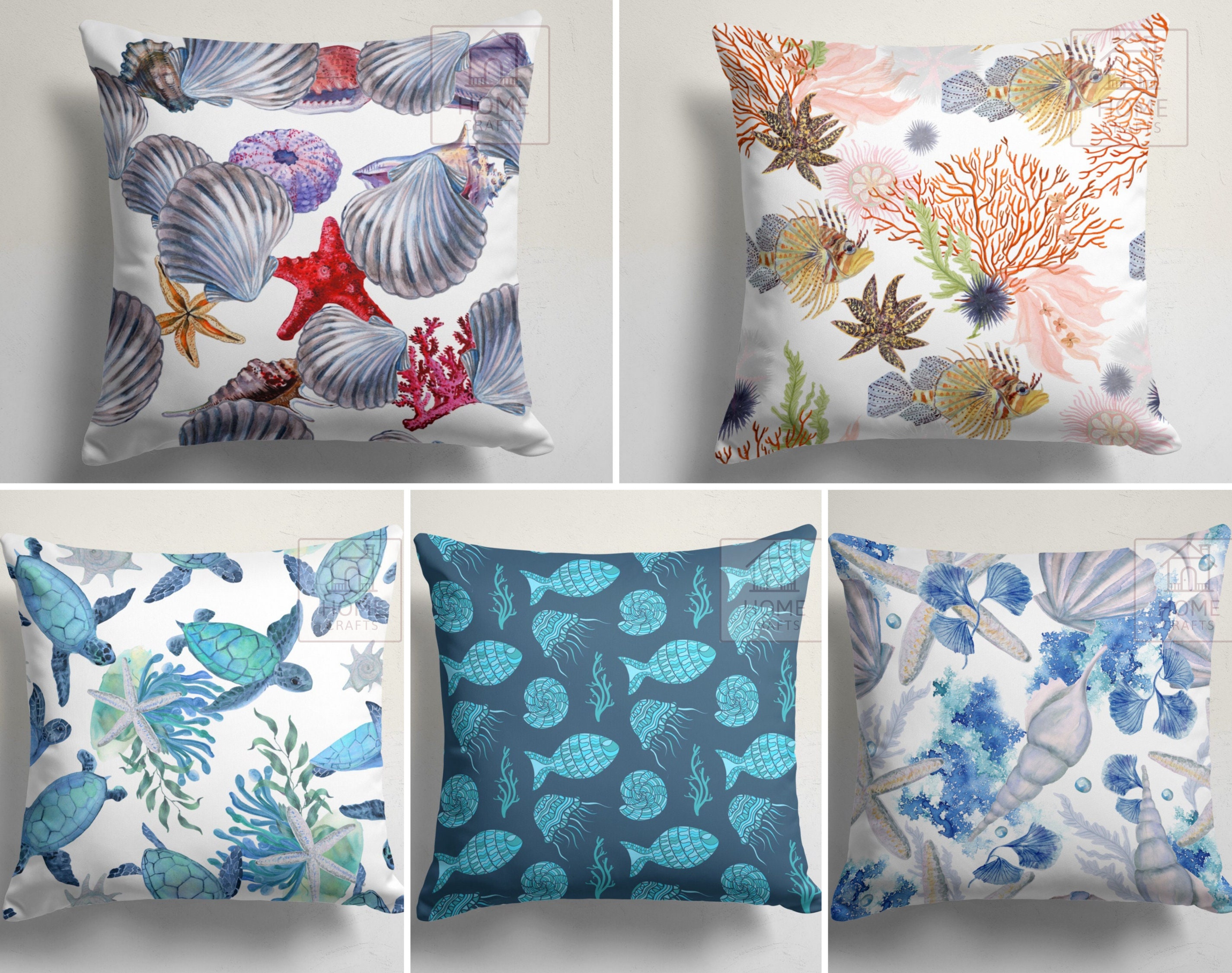 Pack of 4 Decorative Throw Pillow Covers 18x18 Inch Blue Ocean