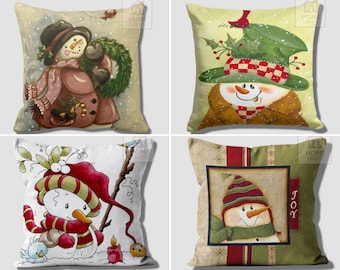 Winter Trend Pillow Cover, Snowman Pillow Case, Snowflake Decorative Cushion Case, Christmas Pillow, Xmas Home Decor 16x16 18x18 20x20 24x24