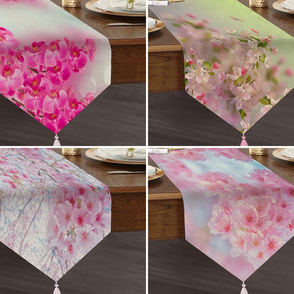 Orchid Flower Dining Runner, Triangle Table Linen Inspired by Nature, Lux Table Runner, Harlequin Triangle Runner, Motley Tasseled Runner