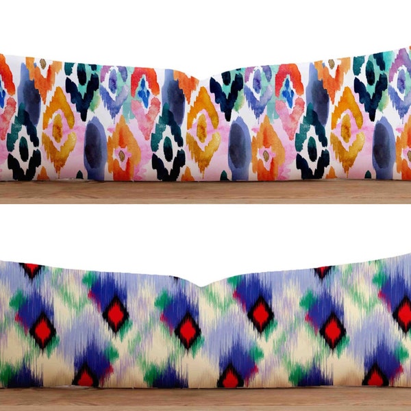 Multicolor Abstract Modern Long Pillow Cover, Diamond Bolster Pillow Top, Ikat Design Lumbar Pillowcase, Abstract Shapes Pillow Sham