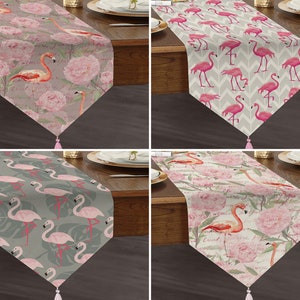 Pink Flamingo & Rose Triangle Runner, Pink Gray Table Runner, Triangle Dining Runner, De Luxe Table Runner, Runner with Tassel, Home Decor