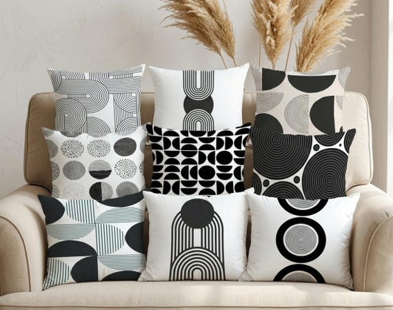 Abstrakter Schwarz-Weiß-Kissenbezug, Midcentury Modern Decor