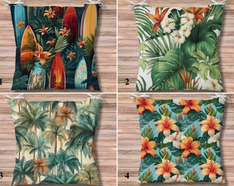 Tropical Leaves Cushion Pads, Hibiscus Floral Outdoor Chair Cushion, Palm Trees Chair Pads, Indoor Bench Cushion, Beach Seat Cushions Gift