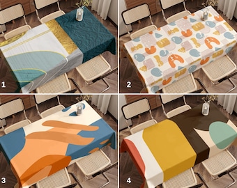 Geometric Tablecloth, Mid Century Modern Table Linen, Vibrant Decor