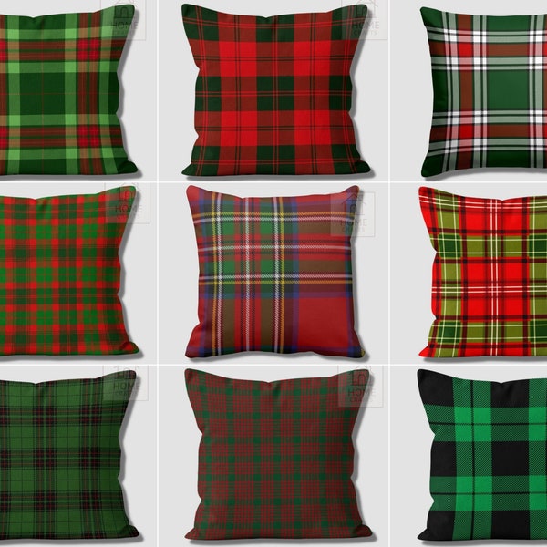 Red Green Plaid Pillow Covers, Tartan Cushion Case, Christmas Pillow Case, Xmas Decorative Throw Cushion Cover, Checkered Pillow, Home Decor