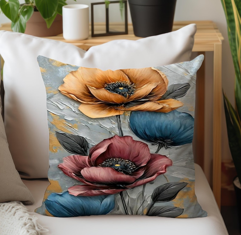 Purple Floral Pillow Cover, Decorative Throw Cushion Pattern #4