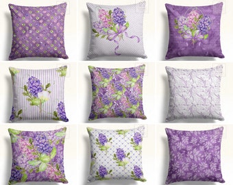 Lilac Flower Accent Throw Pillow Covers, Lilac Flower Theme Pillowcase, Blue Floral Pattern Cushion Cover, Botanical Pillow Sham, Home Decor