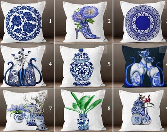 Taie d'oreiller de canapé chinoiseries, taies d'oreiller art chinois, taie d'oreiller chat en saule bleu, taie de coussin chaussures à talons hauts, décoration d'intérieur exotique