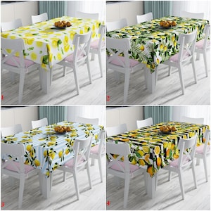 Lemon Themed Rectangle Tablecloth, Citrus Table Cloth, Yellow Green Table Linen, Lemon Print Table Cover, Leaves Table Decor, Kitchen Decor