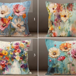 Watercolor Floral Pillow Cover, Colorful Home Decor